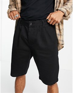 Черные джинсовые шорты со складками спереди Topman