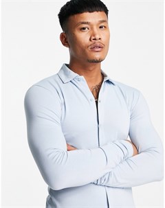 Голубая трикотажная рубашка из органического хлопка на пуговицах с длинными рукавами Asos design