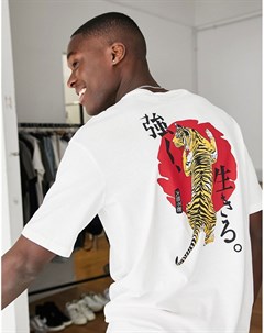 Белая oversized футболка из органического хлопка с принтом тигра на спине Selected homme