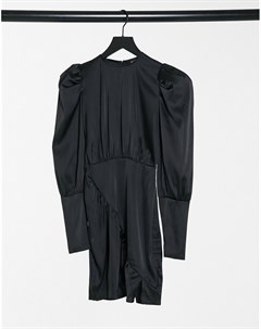 Черное атласное платье с длинными рукавами Naanaa