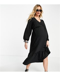 Черное платье макси для кормящих мам с запахом завязками вокруг тела и оборкой ASOS DESIGN Maternity Asos maternity