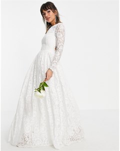 Кружевное свадебное платье с длинными рукавами и открытой спиной Odette Asos edition