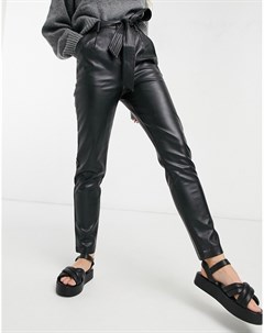 Черные брюки свободного кроя из искусственной кожи с поясом Morgan
