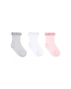 Носки с оборками 3 пары белый серый розовый Mothercare
