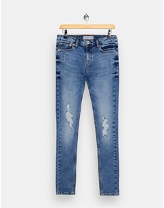 Выбеленные супероблегающие джинсы с рваной отделкой из смесового органического хлопка Topman