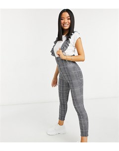 Узкий комбинезон в черно белую клетку с бретельками с оборками ASOS DESIGN Petite Asos petite