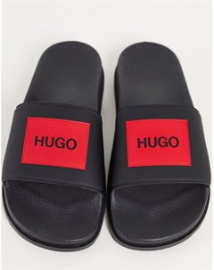 Черные шлепанцы с контрастным логотипом Match Hugo