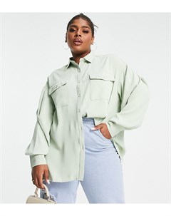Зеленая oversized рубашка со складками Plus Extro & vert