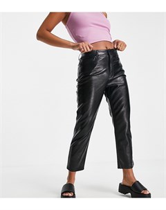 Черные прямые брюки из искусственной кожи Petite Topshop