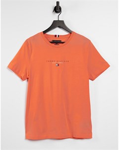 Футболка оранжевого цвета с логотипом флажком на груди essential Tommy hilfiger