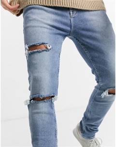 Светлые эластичные джинсы скинни с винтажным эффектом потертости и рваной отделкой Asos design