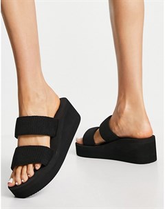 Черные сандалии на массивной плоской платформе с двойными ремешками Schuh