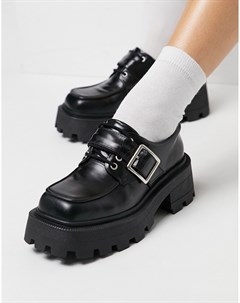 Черные кожаные туфли на плоской подошве и со шнуровкой Motive Asos design