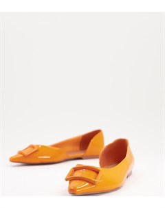 Оранжевые лакированные балетки для широкой стопы с острыми носками Lozzy D Orsay Asos design