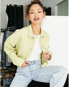 Укороченная джинсовая oversized куртка зеленого лаймового цвета от комплекта Nina Wåven