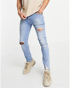 Синие выбеленные зауженные джинсы в винтажном стиле с рваной отделкой и потертостями Asos design