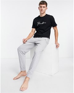 Комплект одежды для дома с логотипом черного и серого цветов из футболки и штанов Threadbare