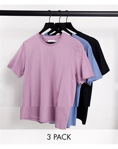 Набор из 3 классических футболок черного синего и розового цветов Topman