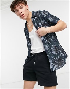 Черная рубашка с коротким рукавом и принтом в виде пальм от комплекта New look
