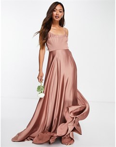 Атласное платье макси коричневато розового цвета на бретелях с квадратным вырезом Asos edition