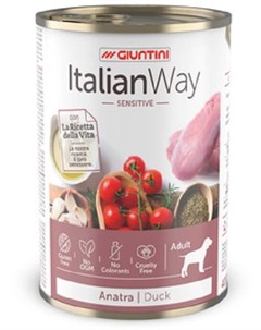 Консервы Wet Sensitive Duck с уткой томатами и картофелем для собак с чувствительным пищеварением 40 Italian way