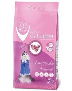 Наполнитель Baby Powder комкующийся глиняный с ароматом детской присыпки для кошек 5 кг Van cat