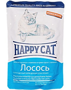 Паучи нежные кусочки в соусе для кошек 100 г Лосось Happy cat