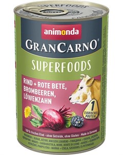 Консервы Gran Carno Superfoods c говядиной свеклой ежевикой одуванчиком для собак 400 г Говядина све Animonda