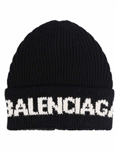 Шапка бини вязки интарсия с логотипом Balenciaga