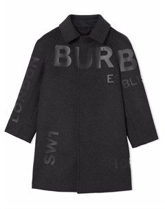 Однобортное пальто с принтом Horseferry Burberry kids