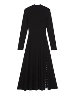 Черное трикотажное платье с разрезом Maje