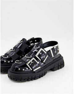 Черные ботинки на массивной плоской подошве с металлической фурнитурой Mako Asos design
