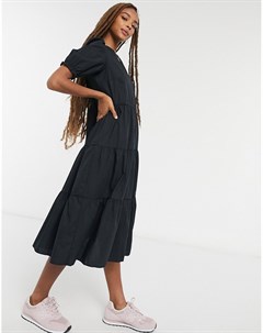 Черное поплиновое свободное платье миди New look