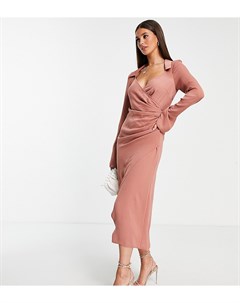 Розовое платье миди с запахом и драпировкой спереди в стиле 70 х ASOS DESIGN Tall Asos tall