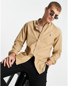 Приталенная оксфордская рубашка из окрашенной светло коричневой ткани на пуговицах с логотипом Polo ralph lauren