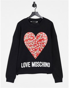 Черный свитшот с большим сердцем и логотипом Love moschino