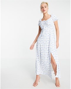 Белое платье миди с вырезом сердечком разрезом до бедра и цветочным принтом x Billie Faiers In the style