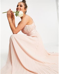 Плиссированное платье сарафан макси с атласным поясом на талии Bridesmaid Asos design