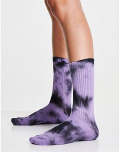 Фиолетово черные длинные носки в рубчик с принтом тай дай Asos design