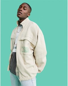 Трикотажная строгая куртка бежевого цвета в стиле oversized с надписью Asos design