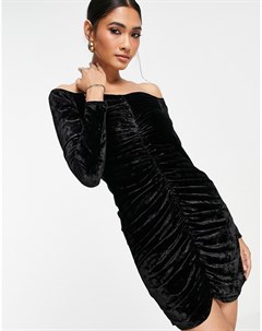 Черное вельветовое платье мини с открытыми плечами и длинными рукавами Flounce london