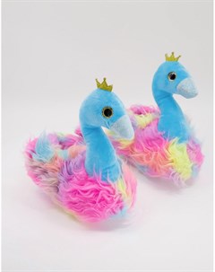 Разноцветные радужные слиперы в форме лебедей с короной Loungeable
