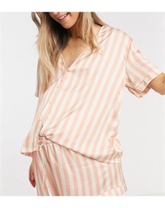 Атласная пижама из топа и шортов персикового цвета в полоску ASOS DESIGN Maternity Asos maternity