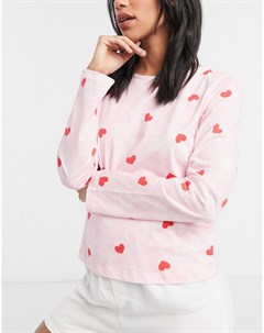 Розовый пижамный лонгслив с сердечками и принтом тай дай от комплекта Asos design