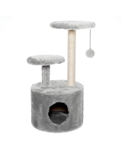 Домик Уютный круглый с подставкой и пумпоном серый сизаль для кошек 44 х 44 х 77 см Серый Yami-yami