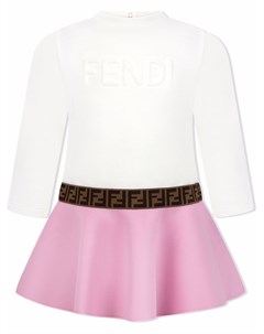 Расклешенное платье с тисненым логотипом Fendi kids
