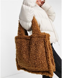 Светло коричневая большая сумка шопер из искусственной овечьей шерсти Jayley