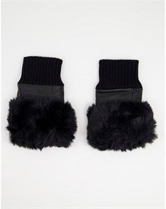 Черные кожаные перчатки без пальцев с отделкой из искусственного меха Jayley