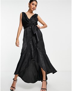 Черное атласное платье мидакси с запахом Flounce london