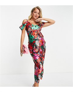 Атласное платье комбинация мидакси с открытыми плечами и ярким цветочным принтом Hope and ivy maternity